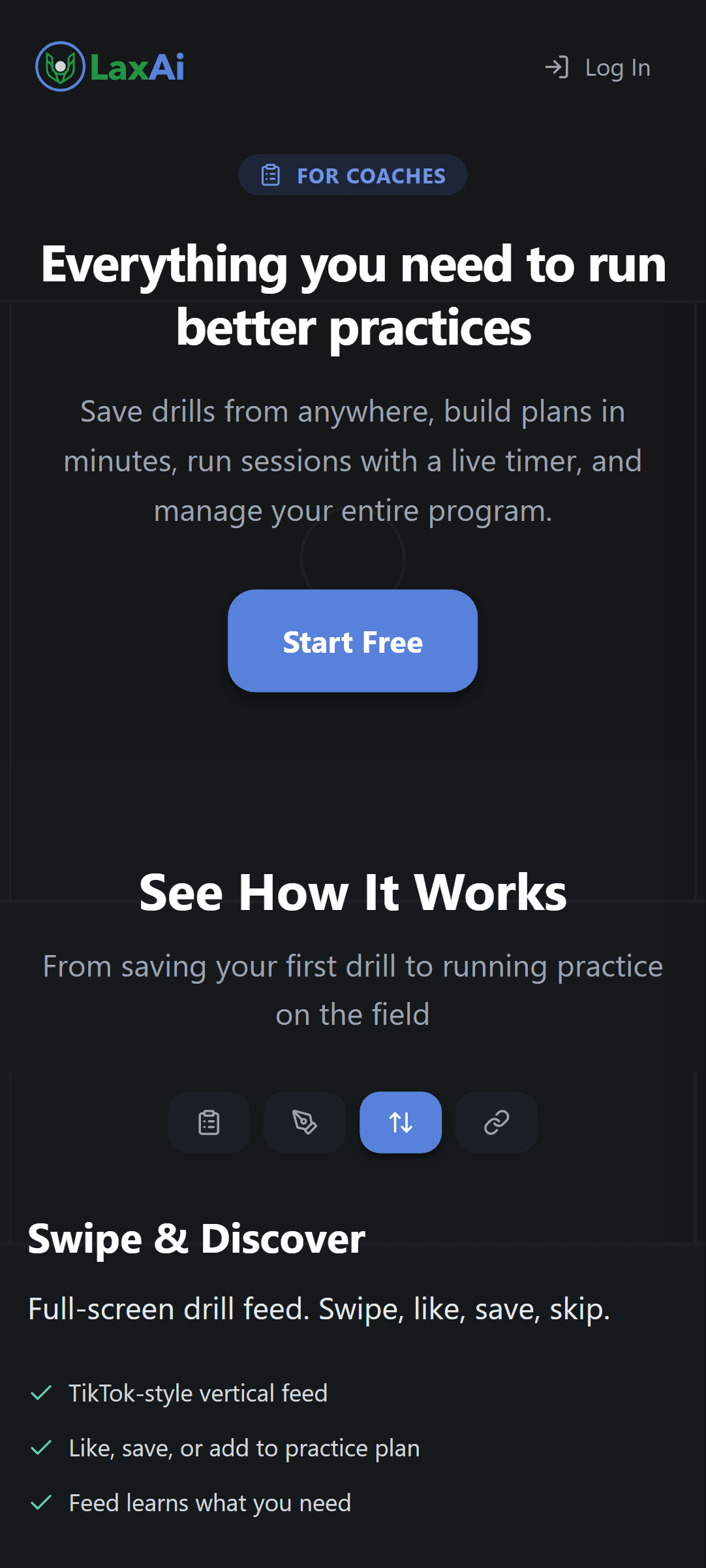 Swipe and discover drills in a full-screen feed